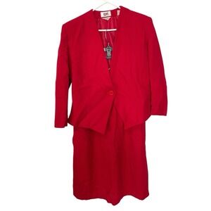 Vintage Central Park International  Size 14 Skirt Suit Set Red 80% Wool 80's